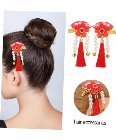 minkissy 1 Pair Hair Accessories Children Tassel Hair Clip Han-style Hair Clip Wedding Hair Clips New Year Floral Hair Clips Hair Pin Hair Styling Grip Issue Card Zinc Alloy Pearl - Buy Online on GoSupps.com