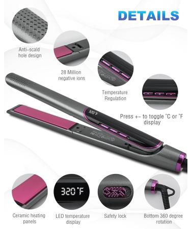 Buy 2 in 1 Hair Straightener & Curler - Professional Flat Iron with Negative Ion Technology LED Display Frizz Control - Grey Pink Finish for Salon-Quality Styling - Buy Online on GoSupps.com