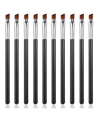 WLLHYF 10 PCS Angled Eyeliner Eye Shadow Eyebrow Brush Set Flat Fine Angle Soft Synthetic Bristles Fibers Detail Makeup Brush Tool for Women Girls Make up Beauty Accessories