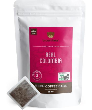 Brown Bear Real Colombia Medium Roast Coffee Bags - 50 Count - Hazelnut Flavor - Strength 3 - Supports Free The Bears - Individual Arabica Coffee Bags - Buy Online on GoSupps.com