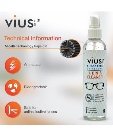 Vius Premium Lens Cleaner Spray 8oz 4-Pack for Eyeglasses, Cameras & Lenses - Removes Fingerprints, Dust, Oil - Gentle Cleaning Solution - Buy Online on GoSupps.com