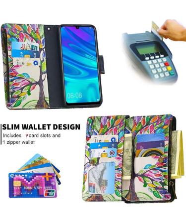 Miago Leather Wallet Case for Huawei Y6 2019 - 9 Card Slots Colorful Zipper Flip Cover PU Protective Case - Buy Online on GoSupps.com