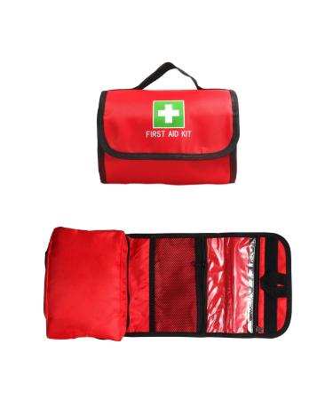 Jipemtra First Aid Bag Tote Empty Small First Aid Kit Bag Outdoor Travel Rescue Pouch First Responder Medicine Bag Pocket Container for Car Home Office Sport Outdoors (Red Foldable Green Print)