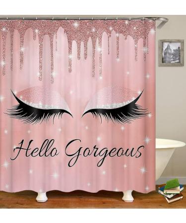 OLEBETY 4PCS Unicorn Eyelash Shower Curtain Set with Rose Gold Glitter Makeup Theme - Pink Glam Bathroom Decor Set with Non-slip Bath Mat & Toilet Rug - Buy Online on GoSupps.com