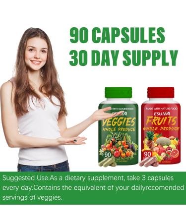 Fruits and Veggies Supplement - 90 Fruit and 90 Veggie Capsules - Supports Energy Levels High Lycopene Vitamins & Minerals - 90 Count (Pack of 2) - Buy Online on GoSupps.com