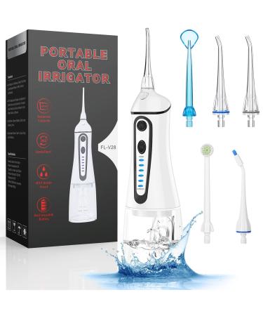 Cordless Water Flosser for Teeth Rechargeable - FZCOK 7 Clean Settings Oral Irrigator Water Dental Flosser for Braces Adults Teeth Cleaning Portable with Long Battery Life, Waterproof (White)