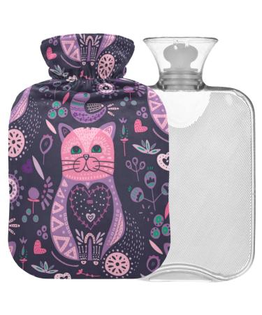 Naanle purple cats hot water bottle with reference warm and cold therapy Transparent hot water bottle 1l warm head for bed hand feet heat pain relief