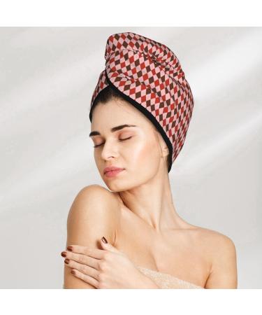 Hair Towel Wrap - Quick Drying Turban for Fast Hair Drying - Button Closure | Red and Brown Squares - Buy Online on GoSupps.com