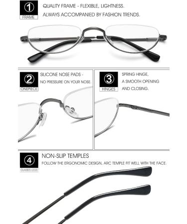 Vevesmundo Metal Reading Glasses Half-Moon Design | 3.5 Diopter Semi-Frame Glasses for Men & Women - Stylish Visual Aid - Buy Online on GoSupps.com