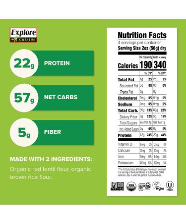 EXPLORE CUISINE Organic Red Lentil Penne (6 Pack) | High Protein Gluten Free Pasta | USDA Certified Organic,Vegan, Kosher, Non-GMO | 8 oz - 24 Servings - Buy Online on GoSupps.com