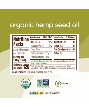 Nutiva Organic Hemp Seed Oil Raw and Cold Pressed Rich in Omega 3 and 6 Fatty Acids  - 128 FL OZ - Buy Online on GoSupps.com