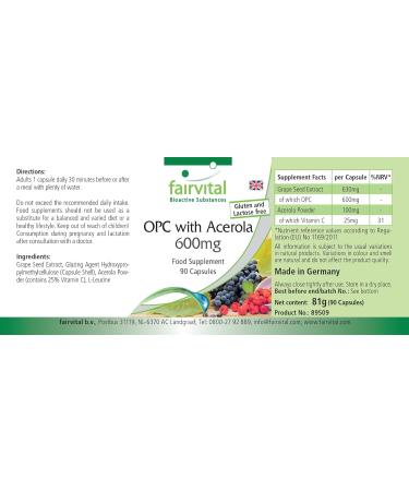 Fairvital | OPC 600mg avec Acerola - VEGAN - Fortement dos - 90 g lules - extrait de p pins de raisin - Buy Online on GoSupps.com