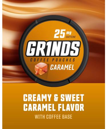 Grinds Coffee Pouches | Caramel Flavor | 3 Cans | Brew-Free Coffee Alternative | 18 Pouches Per Can Caramel 1 Count (Pack of 3) - Buy Online on GoSupps.com