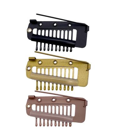3/4 Hair Chunni Clips With Safety Pin - Easy To Use Hair Extension Clips Metal Snap Clips | Dupatta Clips Hair Extension Wig Clips 10 Teeth Snap Comb Clips For Hijab & Tikka Setting Wig Clips 3 Colors
