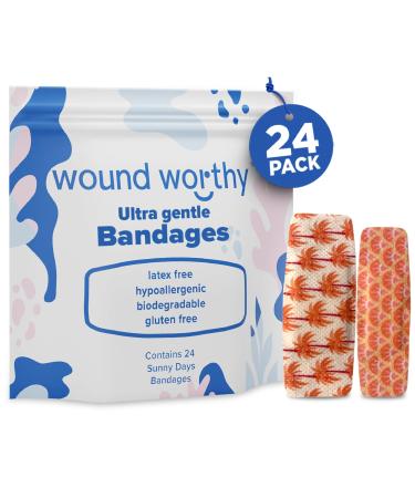 Wound Worthy Sunny Days Ultra Gentle Bandages - Superior Healing with Bordered Foam Dressing Ultra-Gentle Adhesive - Ideal for Wounds Bed Sores - Various Sizes and Colors (24 per Box)