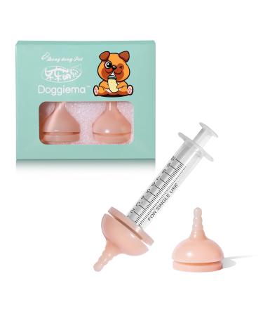 Bubble MILK BOWL rearing bottle Silicone Nipple Feder with syringe for pets for pets neonate kitten puppies rabbits squirrels for small animals (2 medium nipple+2 Syrings) 2 Large Nipples+2 Syringes pink