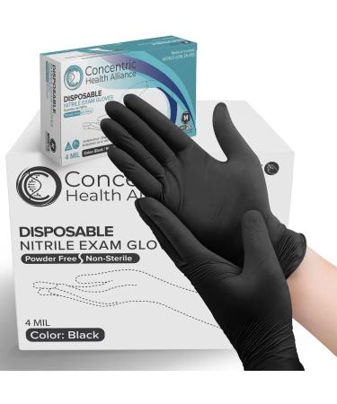 Concentric Nitrile Exam Gloves (Case of 1000 - Medium)- Black Powder Free Latex Free & Disposable - for Medical Facility Lab Food or Beauty Business Waterproof Synthetic Rubber Gloves 4 Mil Medium (Pack of 1000) Black