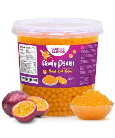 Bubble Blends Passion Fruit Popping Boba (7lbs) - Popping Pearls Non-Dairy, 100% Fat-Free & Gluten-Free - Real Fruit Juice - Bursting Boba Pearls for Bubble Tea, Boba Drink Sinkers & Dessert Toppings Passion Fruit Pack of 1