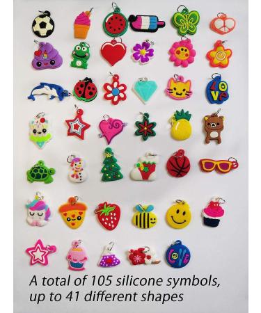 105pcs Rubber Loom Band Silicone Charms - Bracelet Pendant Kit - Buy Online on GoSupps.com