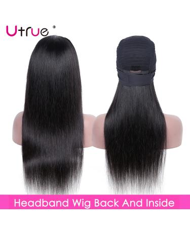 Utrue Headband Wig Human Hair Straight 20 for Black Women - Brazilian Virgin Hair, Machine Made, Natural Black Color - Buy Online on GoSupps.com