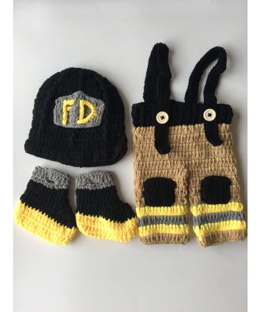 Pinbo Baby Firefighter Photography Prop Set - Crochet Knitted Hat, Pants, Shoes - Buy Online on GoSupps.com