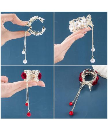 HINZIC 2pcs Crystal Rhinestone High Ponytail Hair Clips Set - Rose Hair Barrettes for Women and Girls | Chinese Hair Accessories - White Red - Buy Online on GoSupps.com