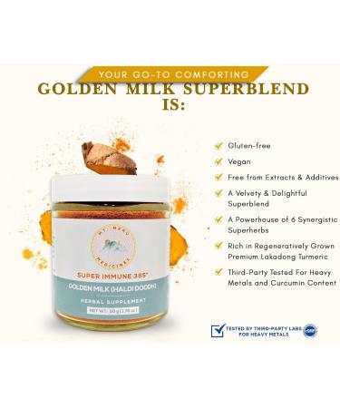 Mt.Meru Medicines Ayurvedic Haldi Doodh/Golden Milk Superblend- with Immune Boosting Formula Gluten-Free for Brain Health Gut Support with High Curcumin Lakadong Turmeric (1.76oz/50g) - Buy Online on GoSupps.com