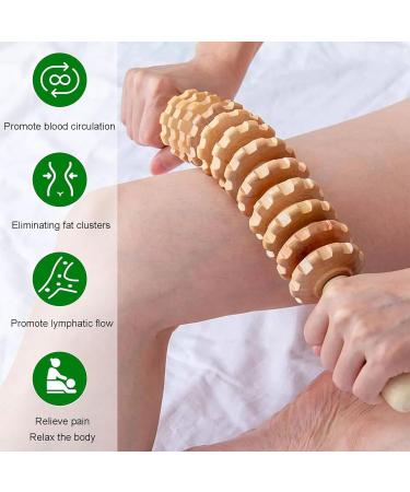 Vueinrg Wood Fascia Roller with Handle - 41cm Massage Tool for Back Legs Neck and Body - Effective Cellulite Treatment - Buy Online on GoSupps.com