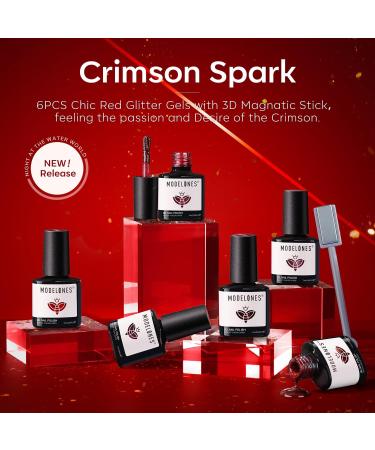 Modelones Gel Nail Polish Set 6 Colors Red Glitter Gel Polish Burgundy 9D Cat Eye Gel Nail Polish with Magnet Chameleon Shimmer Magnetic Gel Polish Set Nail Art DIY Salon Home for Women - Buy Online on GoSupps.com