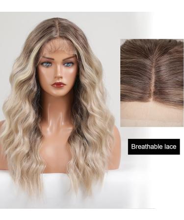 HAIRCUBE Long Ombre Blonde Wavy Lace Front Wig 25 Inches for Women - Synthetic Hand Tied Hair, Middle Part - Buy Online on GoSupps.com