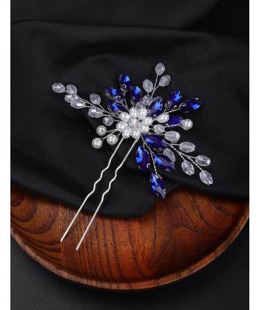 Deniferymakeup Rhinestone Bride Wedding Hair Pins Pearl Bridal Hair Pieces Decorative Crystal Hair Accessories for Women and Girls (Blue) - Buy Online on GoSupps.com