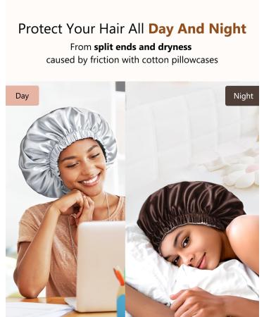 Shop Mikimini Satin Hood 2-Pack for Men & Women - Turnable Double-Layer Silk Sleep Hood for Curly Hair & Braids - Adjustable XL (Chocolate/Silver) - Buy Online on GoSupps.com