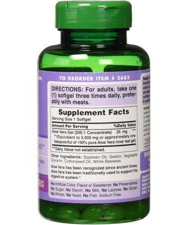 Puritans Pride Aloe Vera Extract 25mg Softgels - 200 Count - Buy Online on GoSupps.com