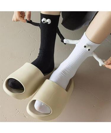 WAAYB Couple Holding Hands Socks - Magnetic Suction 3D Doll Couple Socks - Unisex Funny Pair in Black+White - Buy Online on GoSupps.com