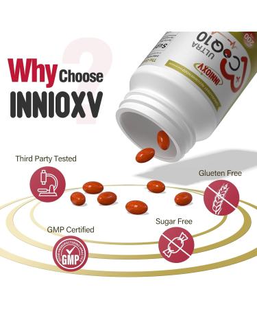 CoQ10 200mg Softgels with Vitamin E - Heart Health & Energy Booster Antioxidant Support - 60 High Absorption Nutritional Supplements - Buy Online on GoSupps.com