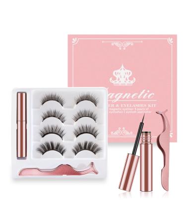 Magnetic Eyelashes Magnetic Eyeliner and Lashes Kit have Soft Reusable Waterproof Long Lasting 4 Pairs of 3D Magnetic Eyelashes Natural Look No Glue 1