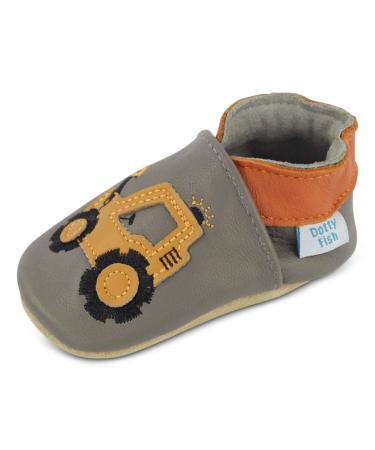 Dotty Fish Soft Leather Baby Shoes. Toddler Shoes for Boys. Non-Slip Suede Soles. 0-6 Months - 4-5 Years 0-6 Months Yellow Digger