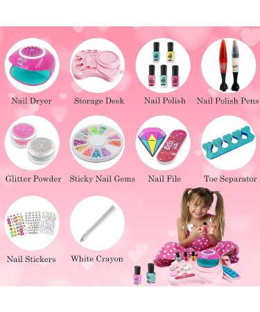 Nail Polish Kit for Girls Ages 7-12 | Kids Nail Art Salon Set with Dryer, Pens & Non-Toxic Glitter Polish | Spa Party Birthday Gift - Buy Online on GoSupps.com