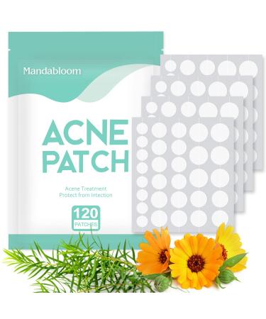 Mandabloom Acne Pimple Patches (120 Pack) Hydrocolloid Acne Patches with Tea Tree Oil & Salicylic Acid Pimple Patches for Face Zits Breakouts Patch Hydrocolloid Acne Dots for Zits Blemishes Patches