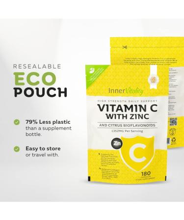 Vitamin C 1300mg and Zinc with Bioflavonoids - 180 Capsules (3 Month Supply) | No Additives | Better Absorption | Easy to Swallow - Buy Online on GoSupps.com
