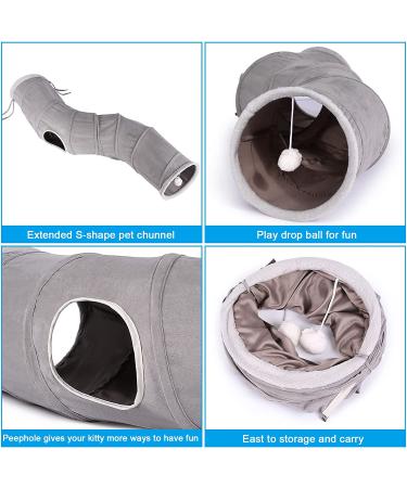 Ownpets 48 Inch S-Shape Collapsible Cat Tunnel with Feather Wand - Interactive Pet Toy for Cats, Kittens, and Small Pets - Buy Online on GoSupps.com