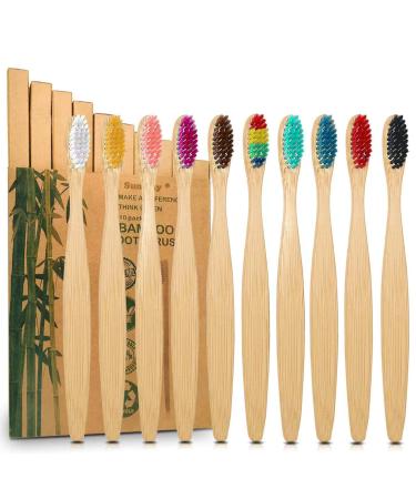 Sumshy 10 Color Soft Bristles Natural Bamboo Toothbrushes Set  Premium BPA Free for Best Clean  Eco-Friendly  Plastic-Free  Vegan  Biodegradable & Compostable Charcoal Wooden Toothbrush