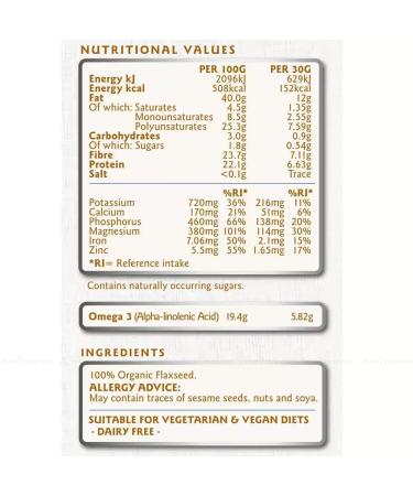 Linwoods Organic Milled Premium Flaxseed Omega3 Protein Iron Magnesium Seeds 1Kg - Buy Online on GoSupps.com