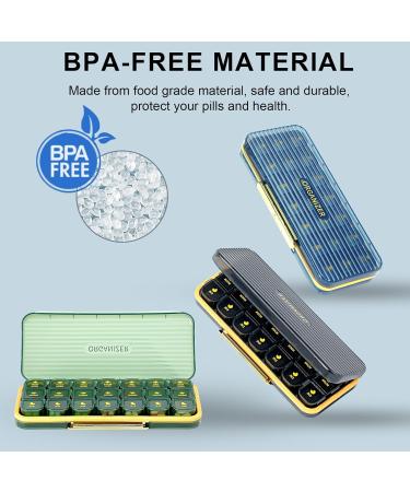 Weekly Pill Organizer - 3 Times a Day 7 Day Travel Medicine Box | Moisture Resistant & Secure Closure for Pills Vitamins Supplements (Blue - Buy Online on GoSupps.com