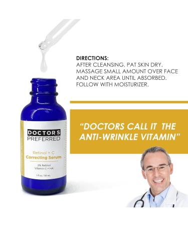 Retinol + C Correcting Serum | Anti-Aging Solution for Deep Wrinkles Uneven Skin Tone & Hyperpigmentation | Doctors Preferred | 1oz/30ml - Shop Internationally - Buy Online on GoSupps.com