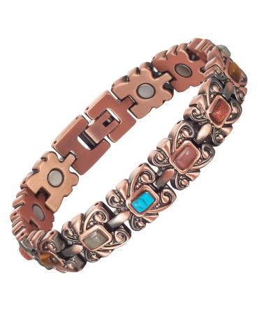 Copper Bracelets for Women Men 99% Pure Copper Adjustable Colored Turquoise Bracelet Healthy Jewelry Gift (Color)