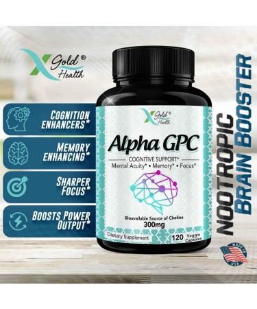 Alpha GPC Choline Supplement 600mg - 120 Veggie Capsules | Cognitive Enhancer & Nootropic | Supports Memory, Brain Function, Focus & Mood | Highly Purified & Bioavailable Source of Choline - Buy Online on GoSupps.com