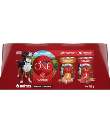 Purina ONE Classic Ground Wet Dog Food Variety Pack 2 Flavours - 368 g Can (6 Pack) - Buy Online on GoSupps.com