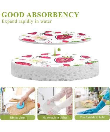 3-Pack Cleaning Kitchen Sponges Oval Strawberries and Flowers Kitchen Cellulose Dishwashing Wood Pulp Cotton - Buy Online on GoSupps.com