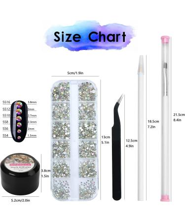 1500 Multicolored Nail Stones - Rhinestones for Gel Nails with 20ml Glue Picker & Tweezers | 6 Sizes Nail Glitter Stones - Buy Online on GoSupps.com